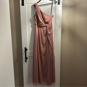 Azazie Brooke One-Shoulder Dusty Rose Stretch Mesh size A10 Dress
